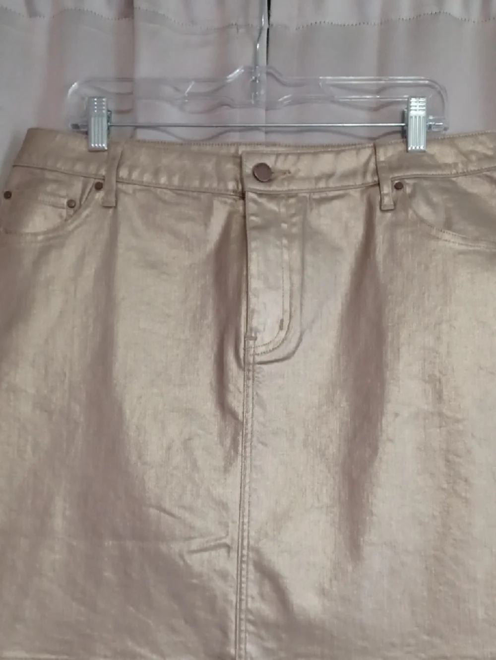 Boden Gold Metallic Denim Mini Skirt 5 Pocket Zip Fly Button Closure Like New